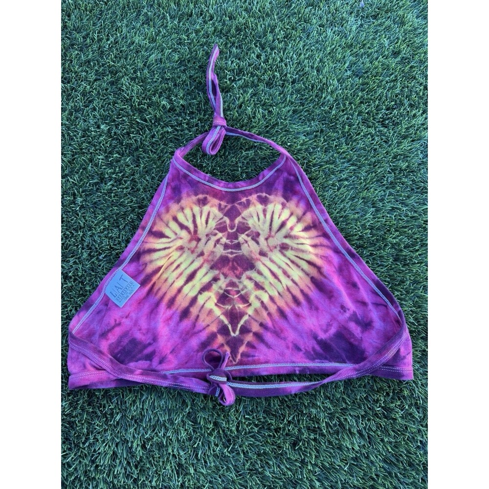 Vintage LAT Sportswear Tie Dye Heart Tie Back Halter Top Boho Coachella Earthy - Picture 3 of 5